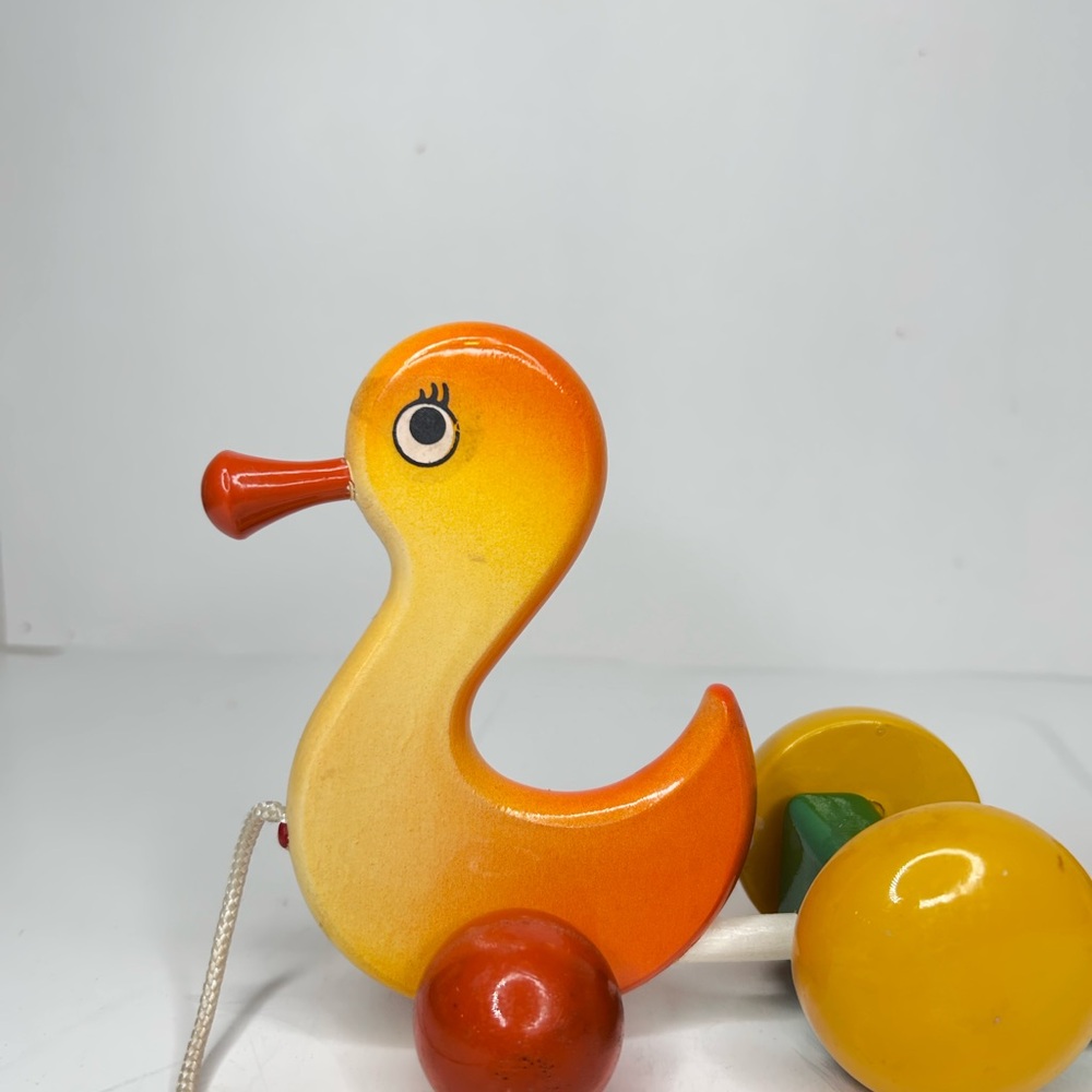 Vintage Wooden Duck Pull Toy Kouvalias Greece Mid Century Nursery Decor